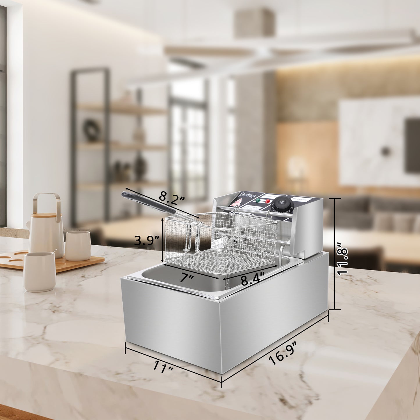 Kitchenova Electric Fryer Silver Stainless Steel Single Cylinder